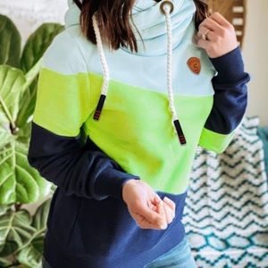 NWT Bright Striped Cowl Neck Hoodie Sweatshirt